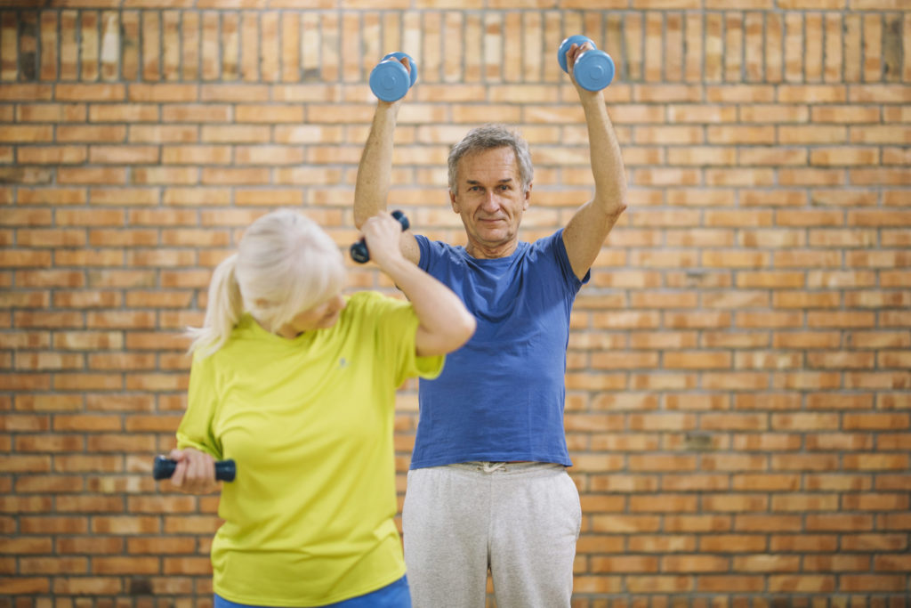 Grandparents working out gym